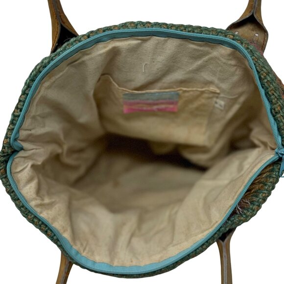 Vtg 1992 Cappelli Straworld Woven Stripe Tote Bag Leather Handles Zipper Close - Picture 11 of 11